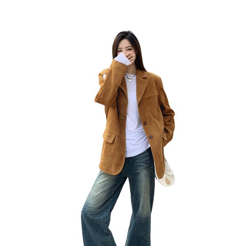 棕色西装外套女2025秋新款麂皮绒复古美拉德设计感小个子上衣百搭|undefined