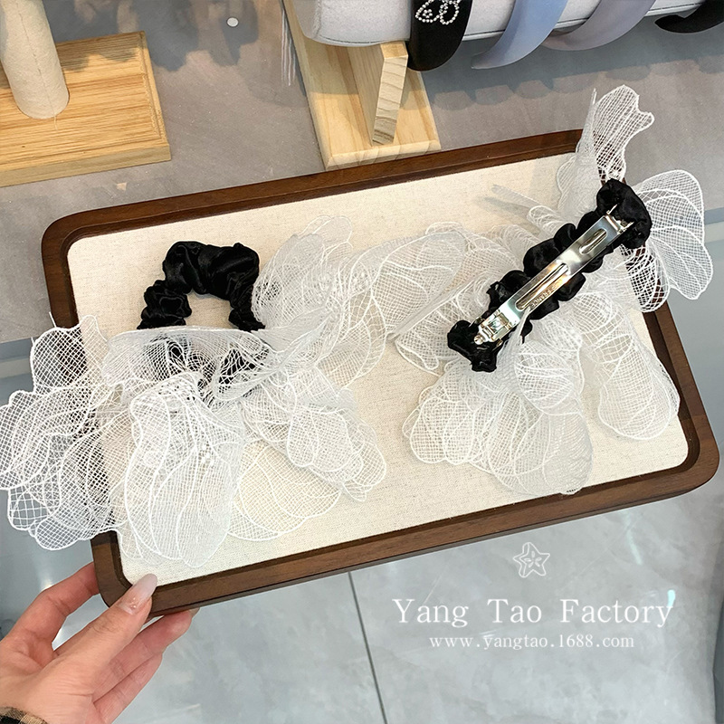 Artística coreana para el cabello encaje hecha a mano estereoscópio pétalos de resorte clip para el cabello dulce tela de hadas anillo de cabello