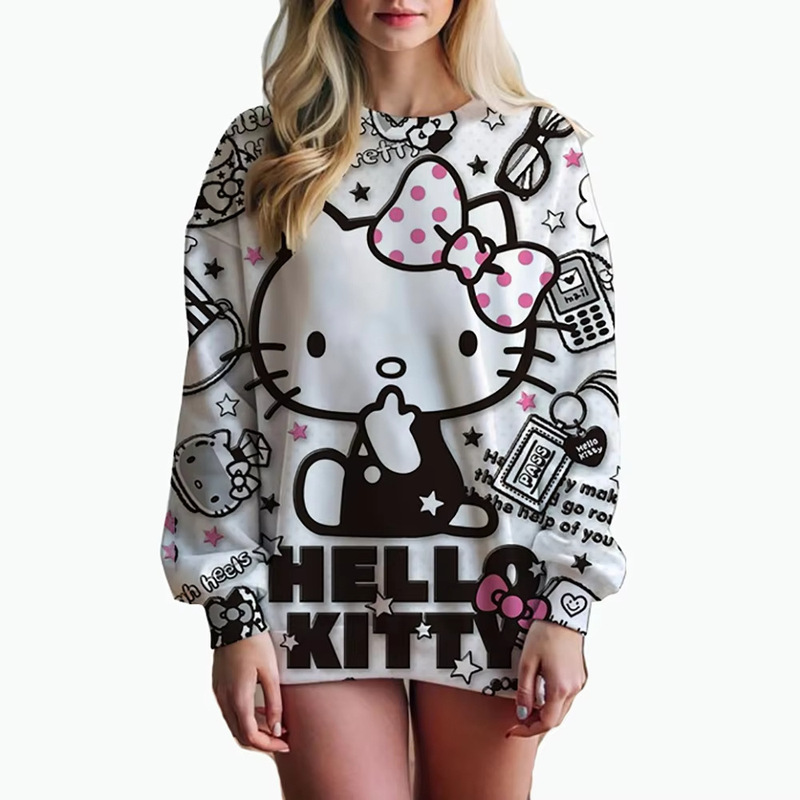 Crewneck Sweatshirt Hello Kitty Ladies Sweatshirt Autumn Cute 2025 Casual 3D Printing Pullover