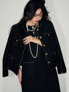 [Shengdu] 25 new autumn French high-end small fragrance bright silk braided tweed short wool top jacket
