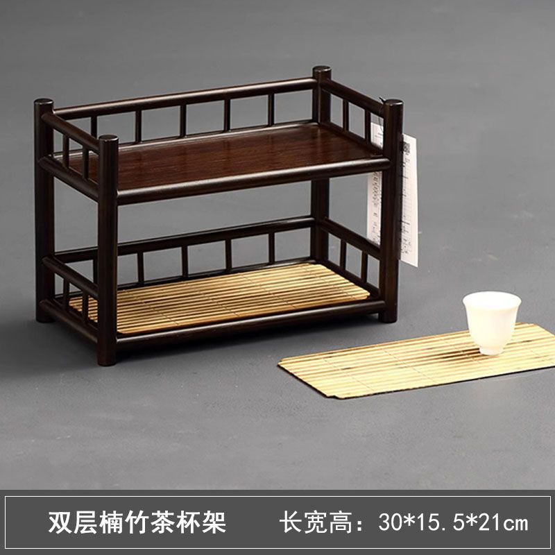 桌面置物架三层茶壶茶杯架紫砂壶茶具收纳架竹制茶棚置物架博古架|undefined
