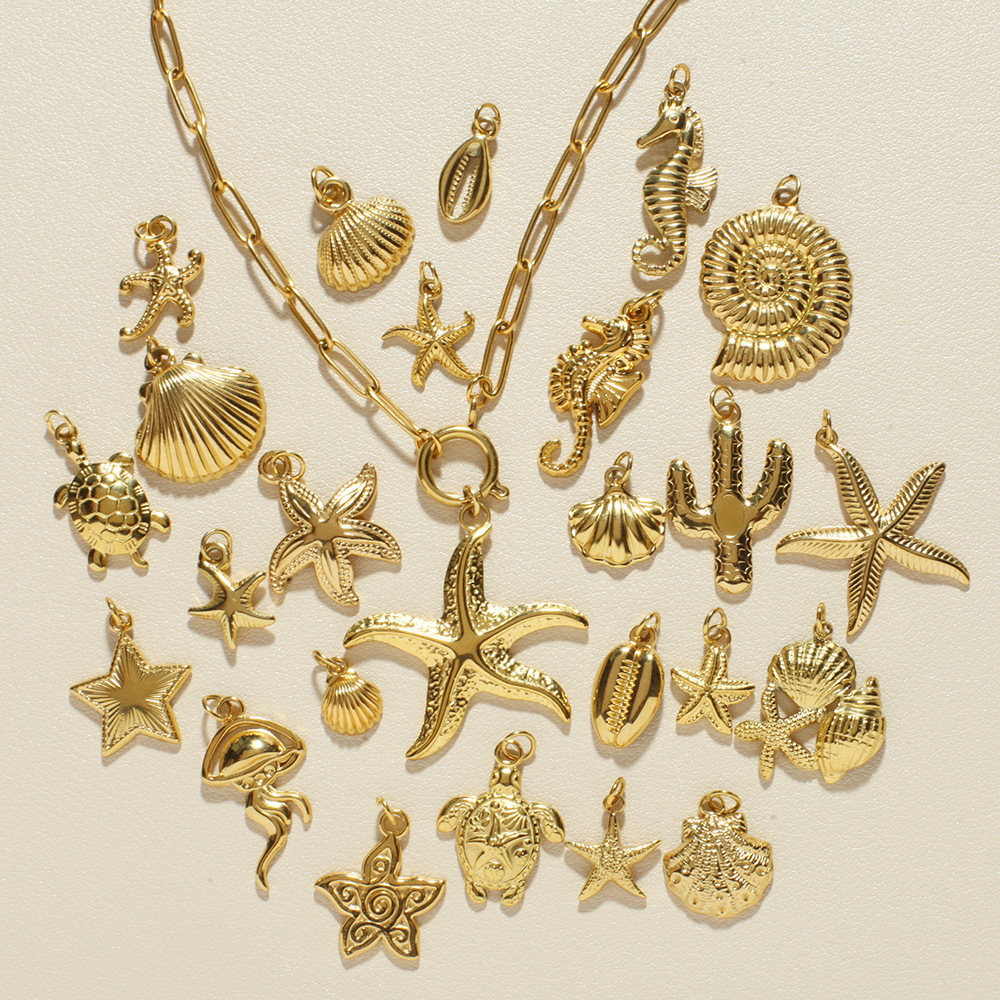 Starfish Conch Dolphin Vintage Style Marine Style 304 Stainless Steel 18K Gold Plated Pendant Necklace Lobster Trigger Clasp Closure display picture 4