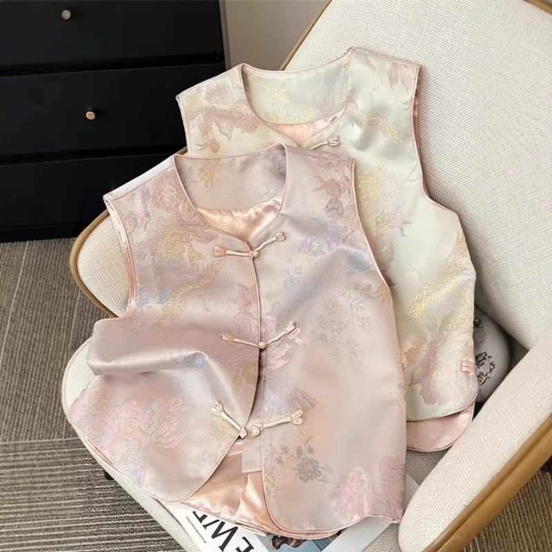 Новый китайский стиль с пуговицами и плечом топ национальный стиль жилет женский жилет жилетка дикий без рукавов новый 2025 весна