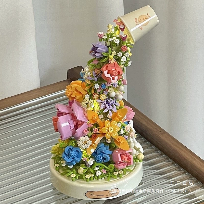 Музыкальная шкатулка с розой из строительных блоков, вечный цветок, серия для девочек, новинка 2025 года, китайский подарок на День святого Валентина, романтический