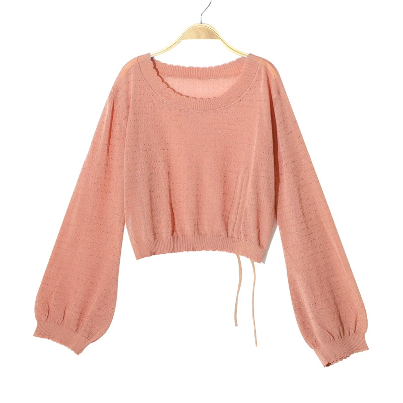 Летняя цветная вязаная блуза с длинным рукавом и oversize, с завязками