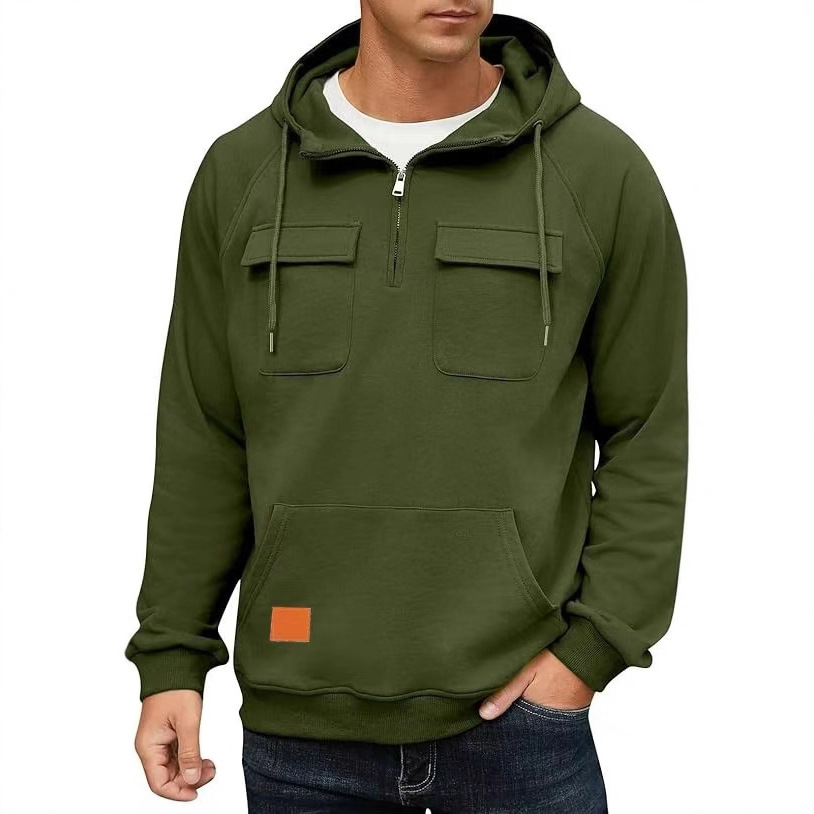 2024 nueva primavera y otoño transfronterizos de hombre camiseta con capuzas con cremallera multibolsillo jersey deportivo casual y camiseta de veludo