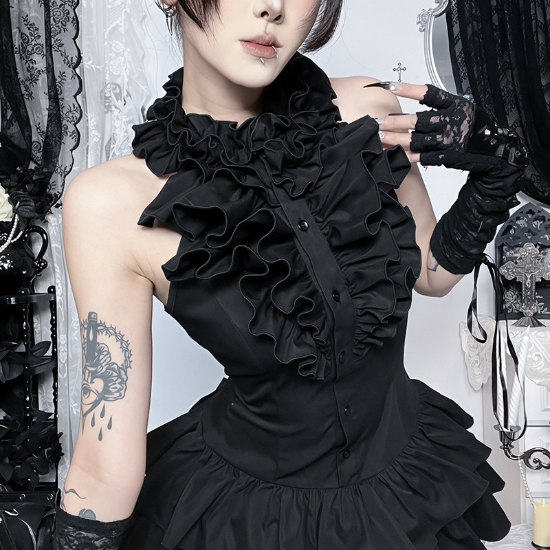 Cf26035 Spring New Retro High-Neck Sleeveless Cake Skirt Subculture Dark Slim Fit Versatile Short Skirt Cf26035 Spring New Retro High-Neck Sleeveless Cake Skirt Subculture Dark Slim Fit Versatile Short Skirt