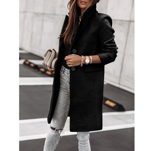 Jinhuan 2025 Independent Station Wish Amazon Cross-Border Autumn and Winter Simple Long-Sleeved Button Woolen Jacket Ins