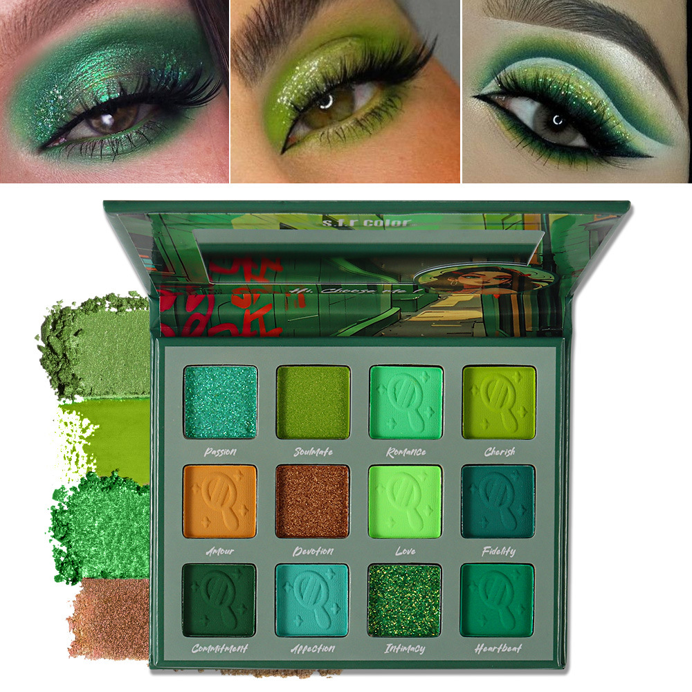 s.f.r color transfronterizo para el desarrollo de perlas mate fácil de colorear verde 12 color de sombra de ojos maquillaje al por mayor image 2