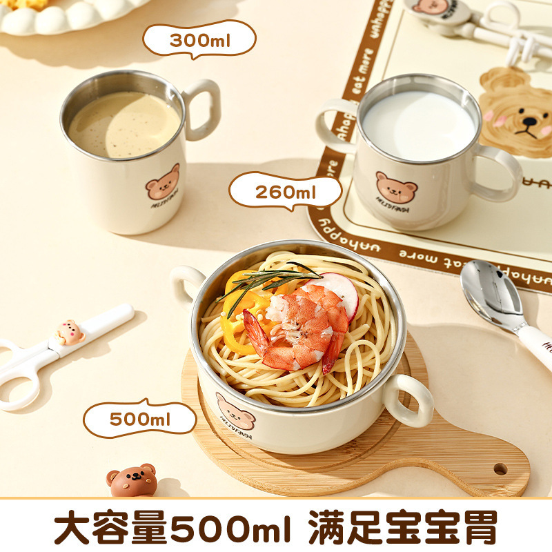 子供用補助食器乳幼児用ステンレス製転倒防止双柄食器食品級多機能食器セット|undefined