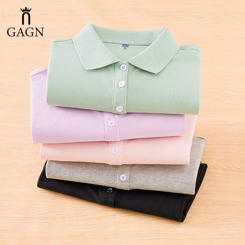 A generation of foreign trade solid color lapel short sleeve T-shirt women's cotton slim fit slim stretch top wholesale polo shirt