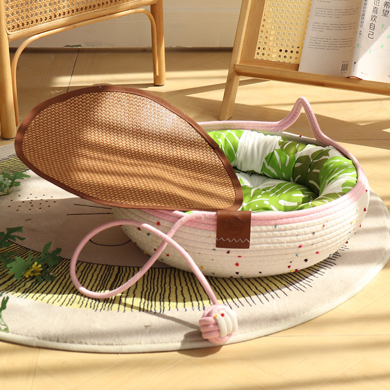 컬러풀한 폼폼 - 핑크색 장난감 공 + 녹색 화장솜 + 녹색 베개 + 매트