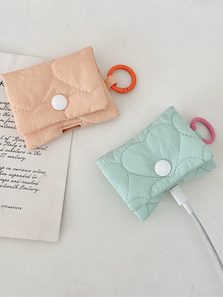 Protective AirPods Case (Apple-compatible) Quilted Keychain Pouch, Compact Bluetooth Earbud Storage