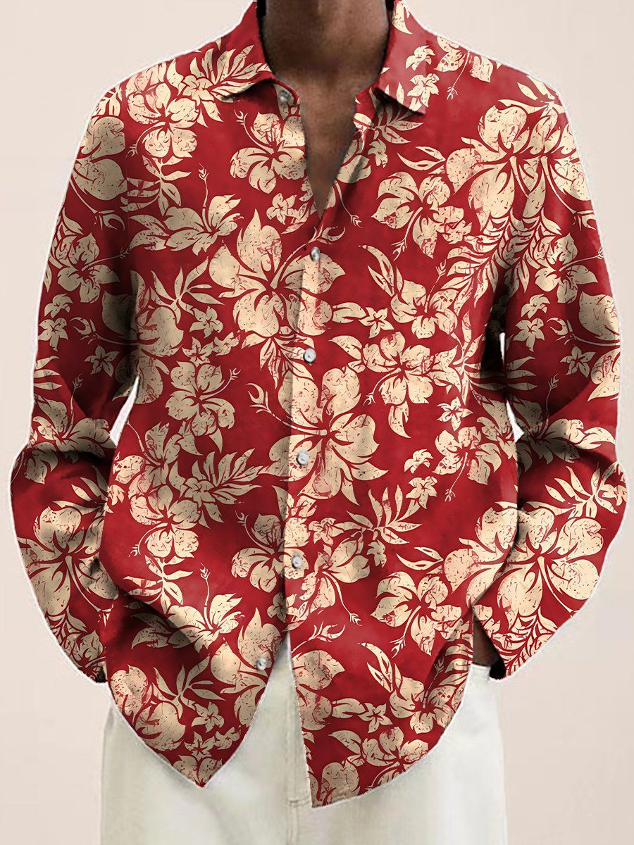 New Spring and Autumn Men's Fashion 3D Digital Printing Fragmented Flower Long sleeved Shirts Large Casual Top_vogarts.com