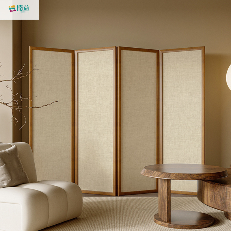 Nanyi Tea Room Zen Japanese Cream Style Solid Wood New Chinese Style Screen Partition Living Room Folding Mobile Home Covering