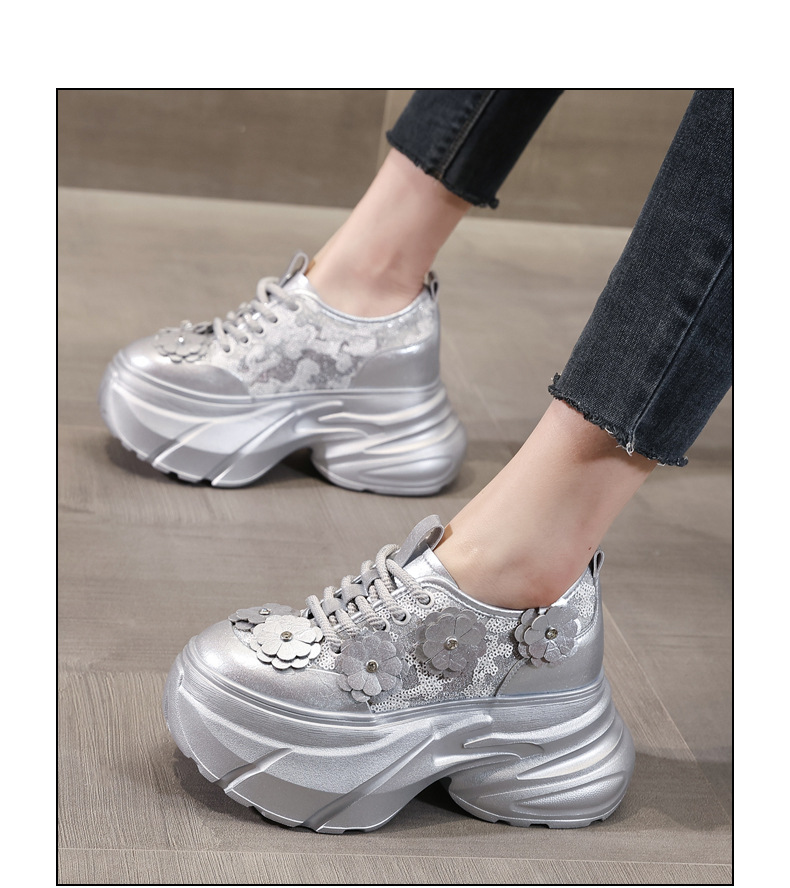 Giày sneaker nữ chunky đế dày tăng chiều cao, lưới thoáng khí — Màu trắng chi tiết 17