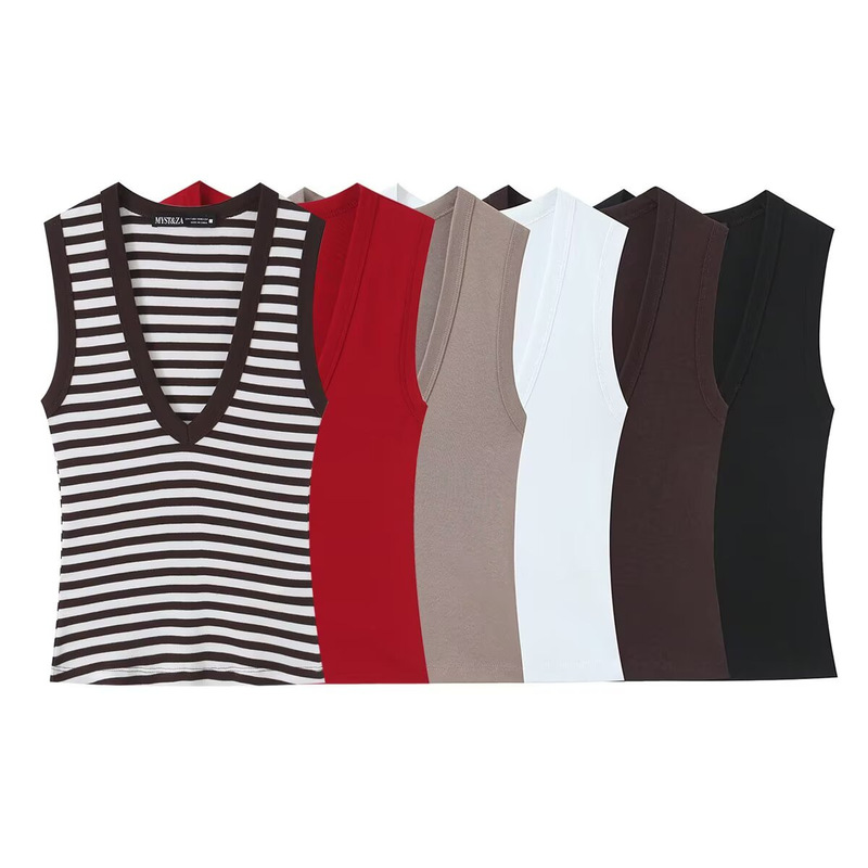 Pb&Za Women's Clothing 2026 Summer New Style Four-Color Sleeveless V-Neck Cotton Slim-Fit V-Neck Tank Top T-Shirt 4174301