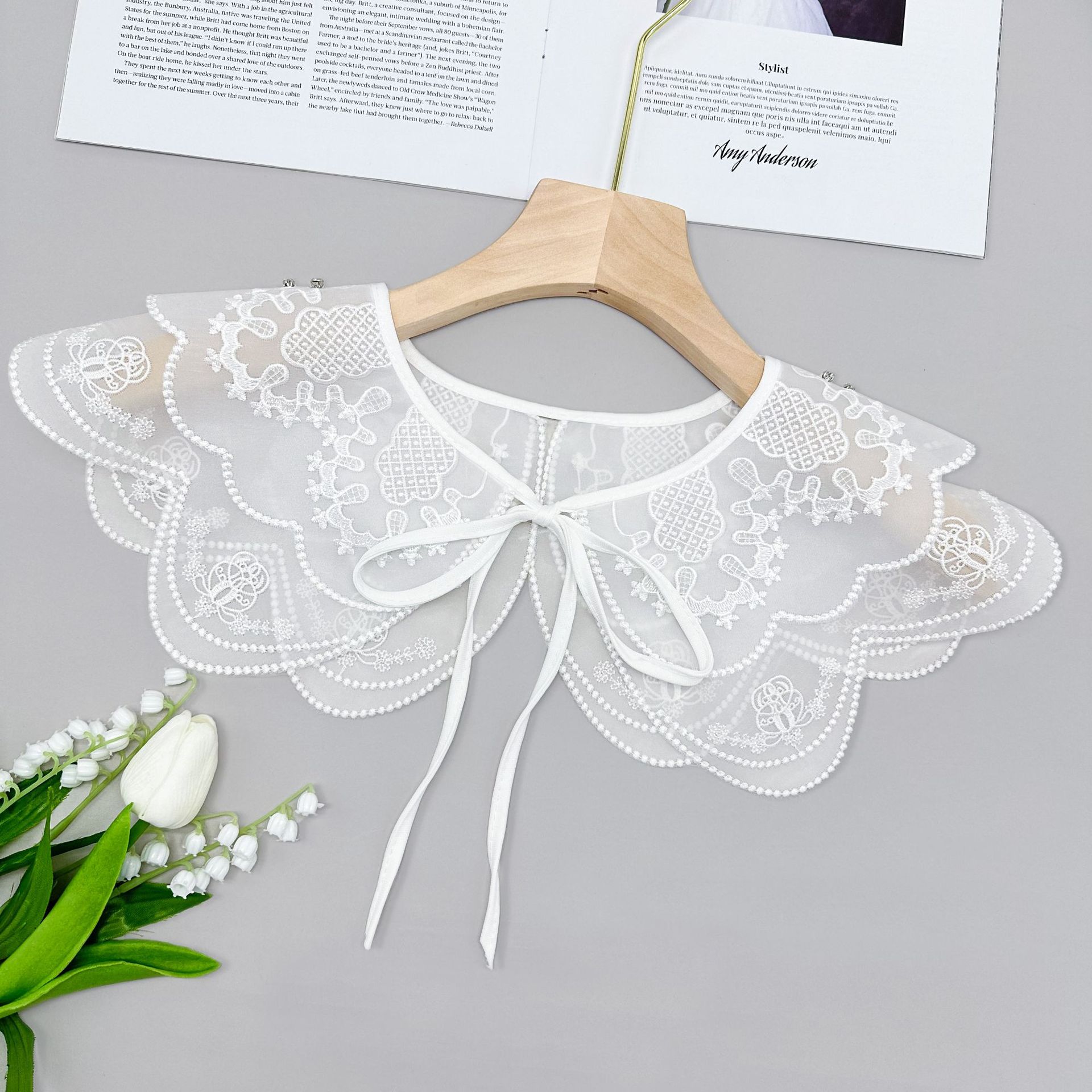Eugen Flores de cuello falso para niños de verano vestido pequeño chal de encaje decoración camisa de cuello de acoplamiento image 6