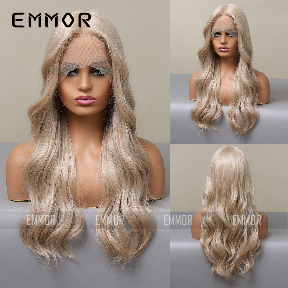 2022 nueva Peluca de encaje de pelo femenino Medio puntos de oro gran ola rollo realista Cosplay Peluca de encaje femenino