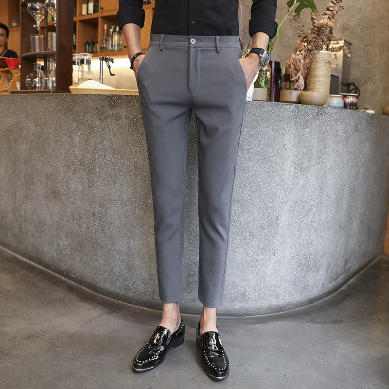 Autumn Men's Casual Pants, Thick Korean Style Slim Straight Draped Business Suit Pants, Men's Trendy Versatile Small-Leg Pants