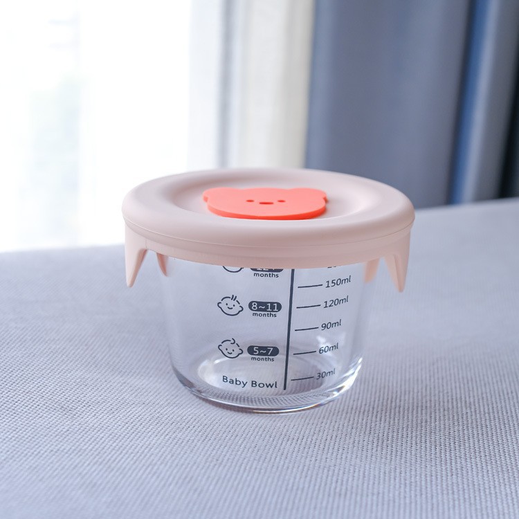 Round scale 180ml + champagne pink bear silicone lid