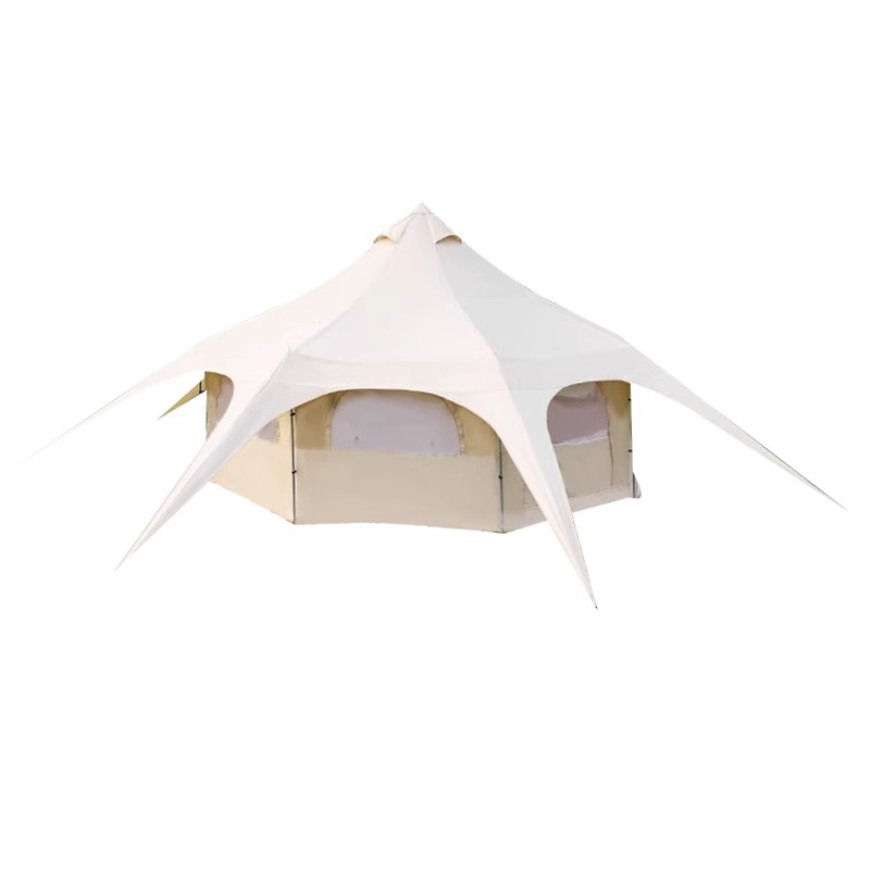 Camping al aire libre mochila tienda de circo gran lluvia octogonal lujosa tienda de algodón