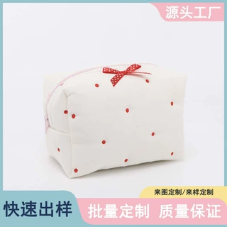 ins风可爱蝴蝶结波点化妆包 蕾丝花边布艺手拿包 旅游洗漱收纳袋