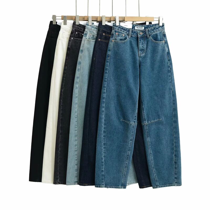 American Retro Washed Curved Trousers 2024 Autumn and Winter American Barrel-Shaped Loose Casual Scimitar Jeans Amazon