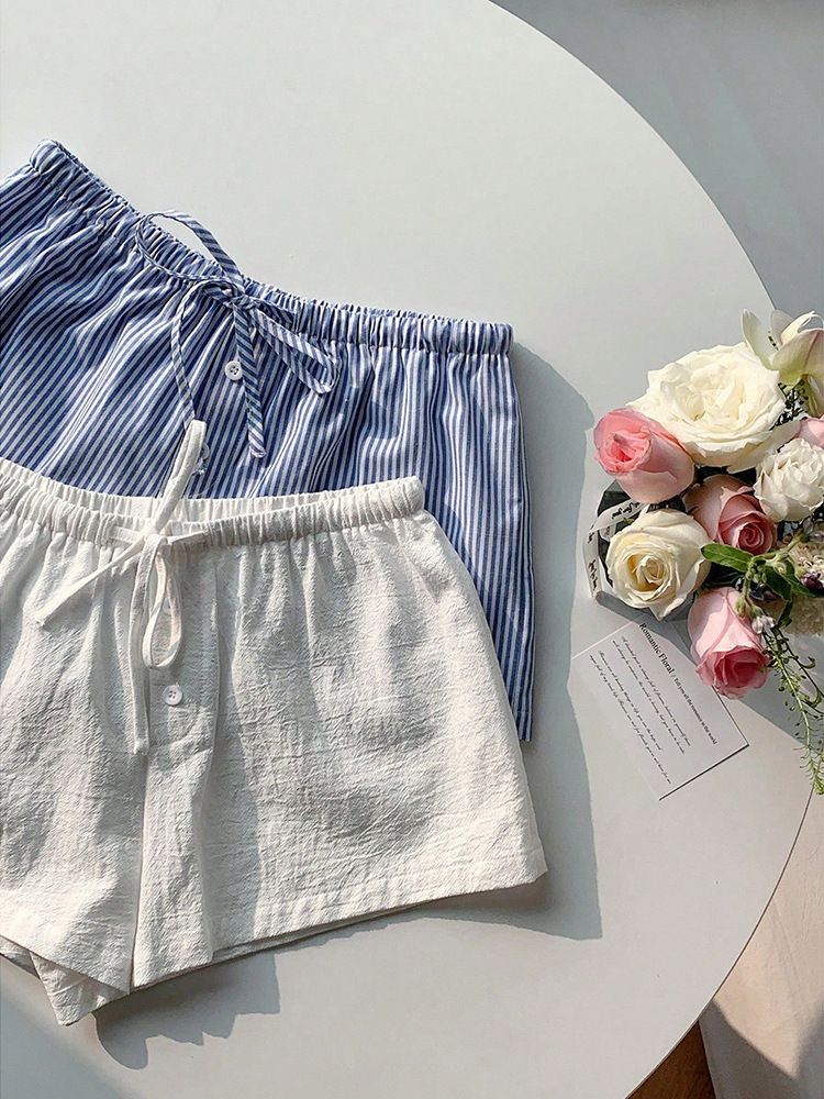 Comercio exterior transfronterizo básico diseño a rayas elástico con cordones pantalones cortos casuales pantalones cortos sueltos y delgados para mujer