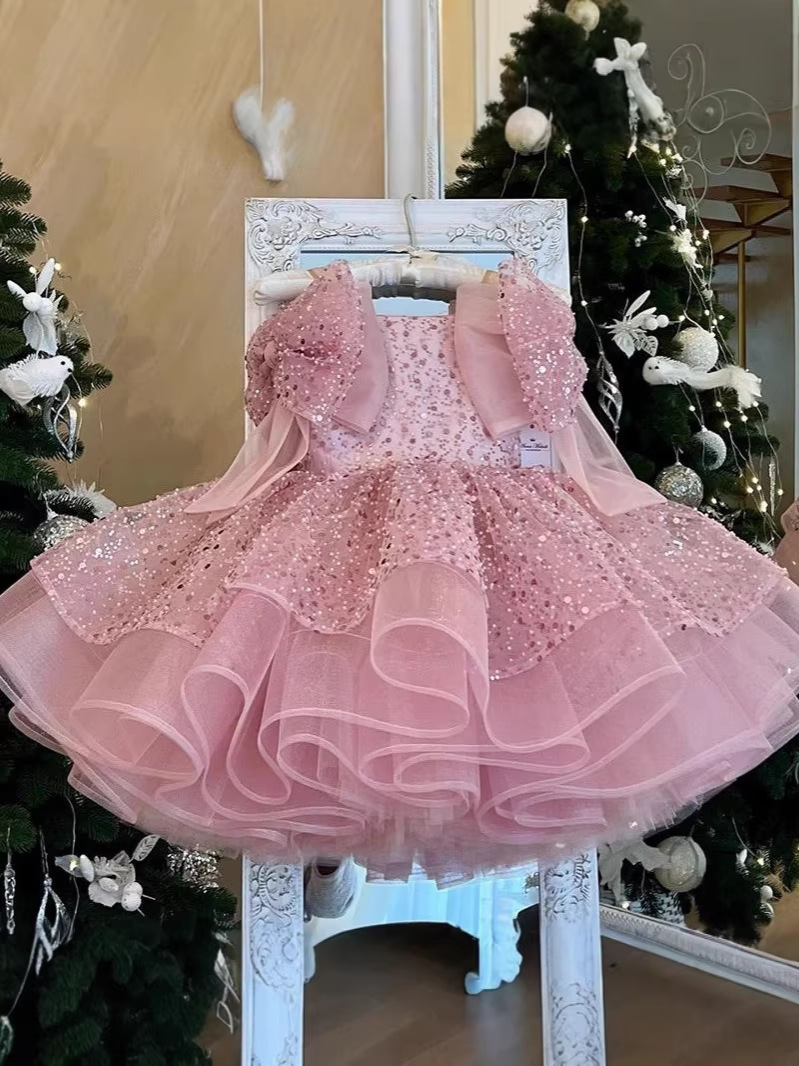 2026 vestido de niñas vestido de malla vestido de princesa gran arco vestido vestido de desfile vestido de niños spot transfronterizo