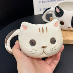 High-Quality Female Hand-Painted Cartoon Cat Ceramic Mug Household Design Coffee Cup Gift 