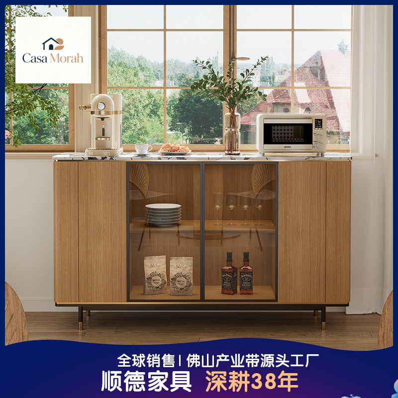Vintage-style sideboard in rustic wood design, made of ash wood, living room storage cabinet, solid wood marble decorative storage cabinet