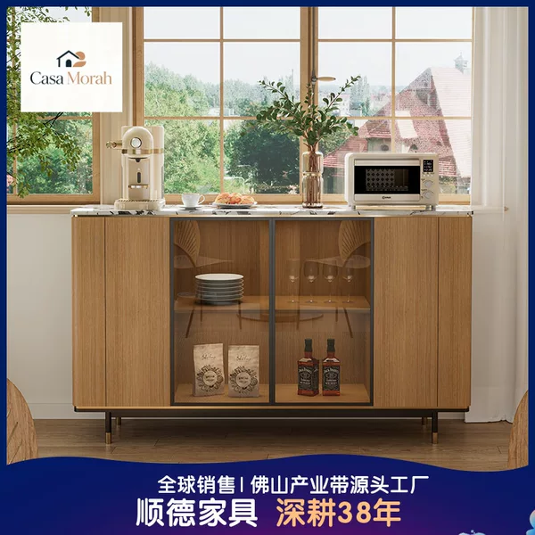 Vintage-style sideboard in rustic wood design, made of ash wood, living room storage cabinet, solid wood marble decorative storage cabinet