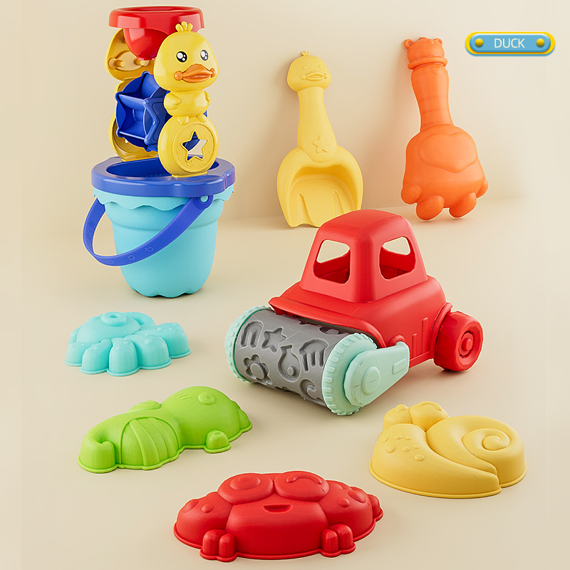 Los juguetes de playa de goma suave para niños transfronterizos se adaptan al bebé jugando agua verano playa cubo pala arena excavación coche jugando juguetes de agua