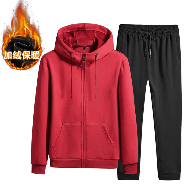 Новый мужской костюм-свитер из хлопка, утолщенный осенне-зимний Повседневный Спортивный комплект из двух предметов с капюшоном больших размеров для мужской фабрики