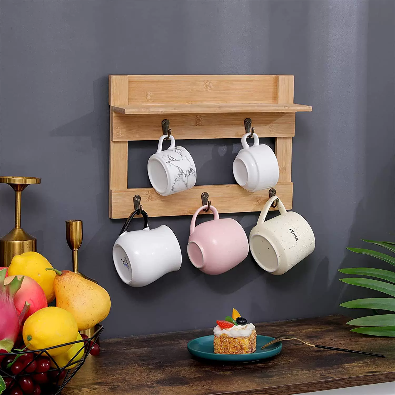 美式竹木水杯架厨房木质咖啡杯架马克杯展示储物木架悬挂收纳架