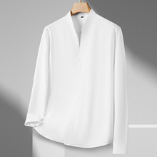 2025年秋季新款男士加肥加大码时尚休闲立领白衬衫男胖子长袖衬衫