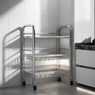 Stainless Steel Kitchen Storage Rack Fruit and Vegetable Basket Multi-Layer Household Vegetable Storage Mobile Floor-Standing Storage Rack One Piece Wholesale
