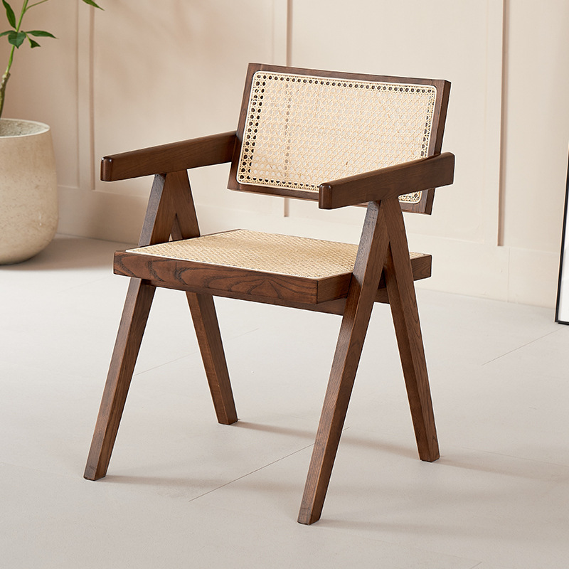 Customized Scandinavian Solid Wood Rattan Dining Chair, Home Balcony Leisure Rattan Chair, Natural Imitation Rattan Popular B&B Rattan Chair