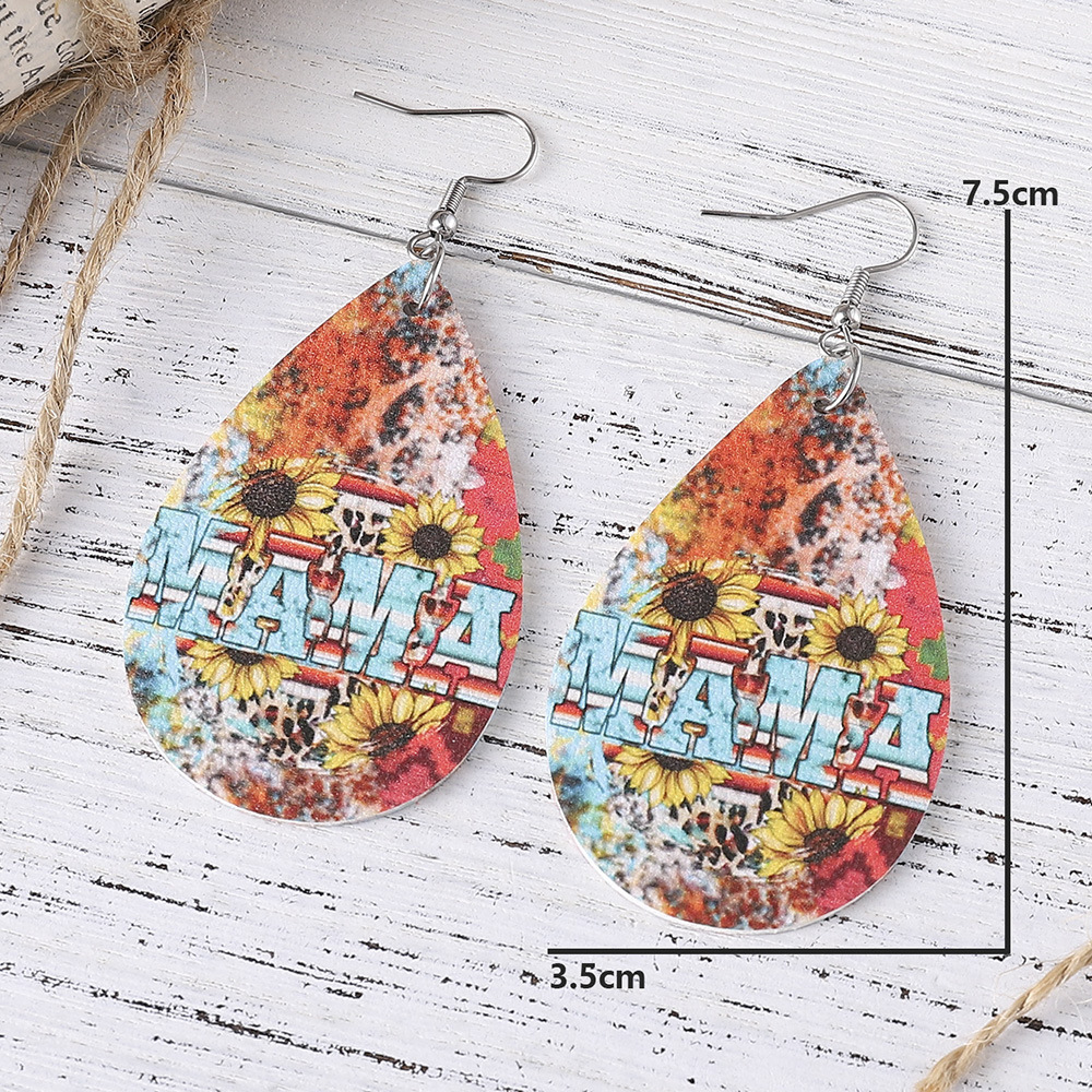 Mama Simple Style Water Droplets Pu Leather Patchwork Mother's Day Women's Drop Earrings display picture 3