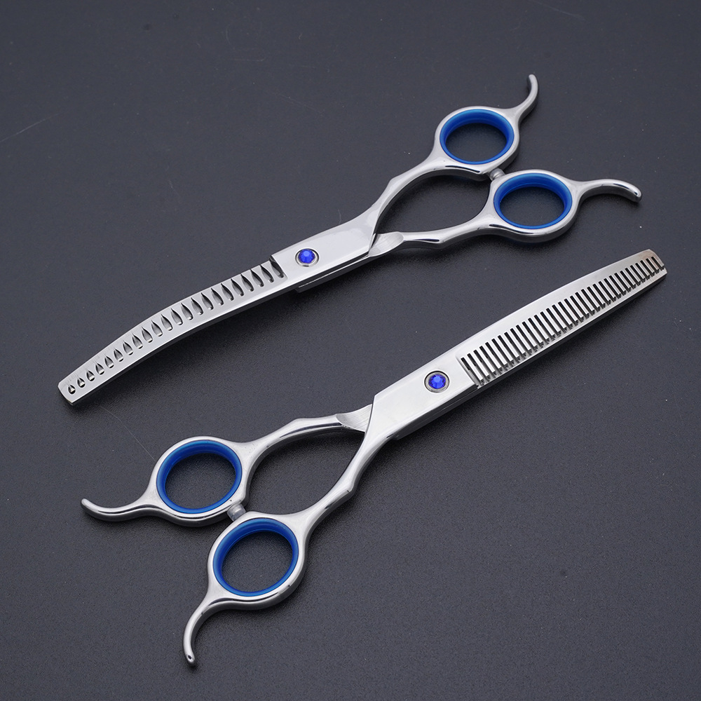 Tijeras para mascotas, tijeras de aseo para perros, tijeras de dientes curvos y recortadas finas, tijeras de pelaje de pelaje, tijeras de hueso de pez curvo, tijeras esponjosas