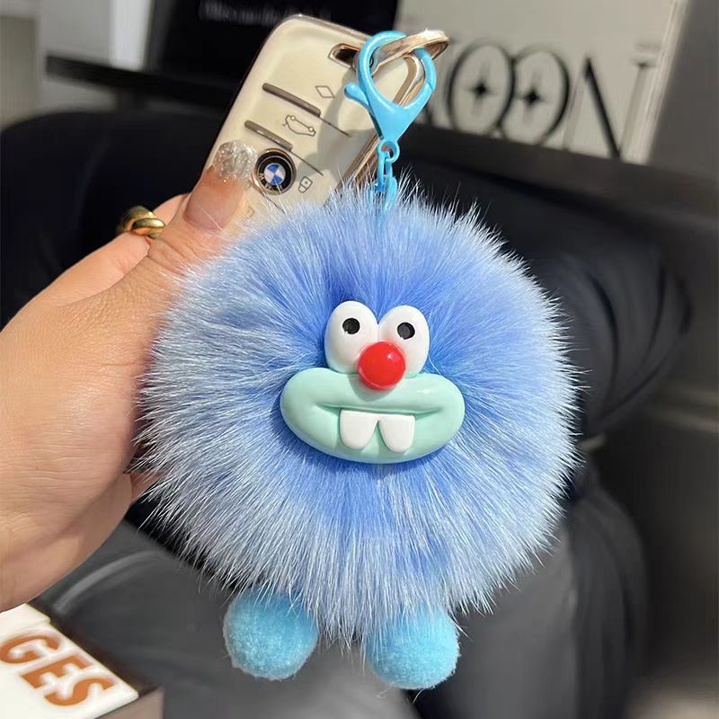 Feo lindo pelo de zorro pequeño carbón bolsas de llaves de automóvil colgantes en red muñeca de peluche rojo bolsas colgantes