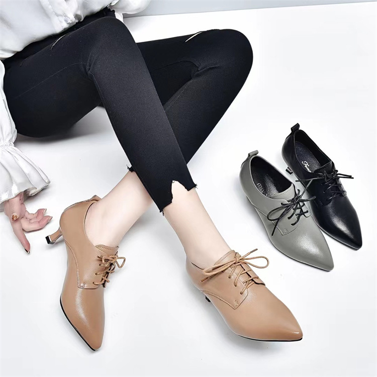 Deep-Cut Single Shoes for Women, 2026 New Model, Spring, Autumn, and Winter Pointed Toe Lace-Up Stiletto Heels, Fashionable Versatile Genuine Leather Women's Shoes Deep-Cut Single Shoes for Women, 2026 New Model, Spring, Autumn, and Winter Pointed Toe Lace-Up Stiletto Heels, Fashionable Versatile Genuine Leather Women's Shoes