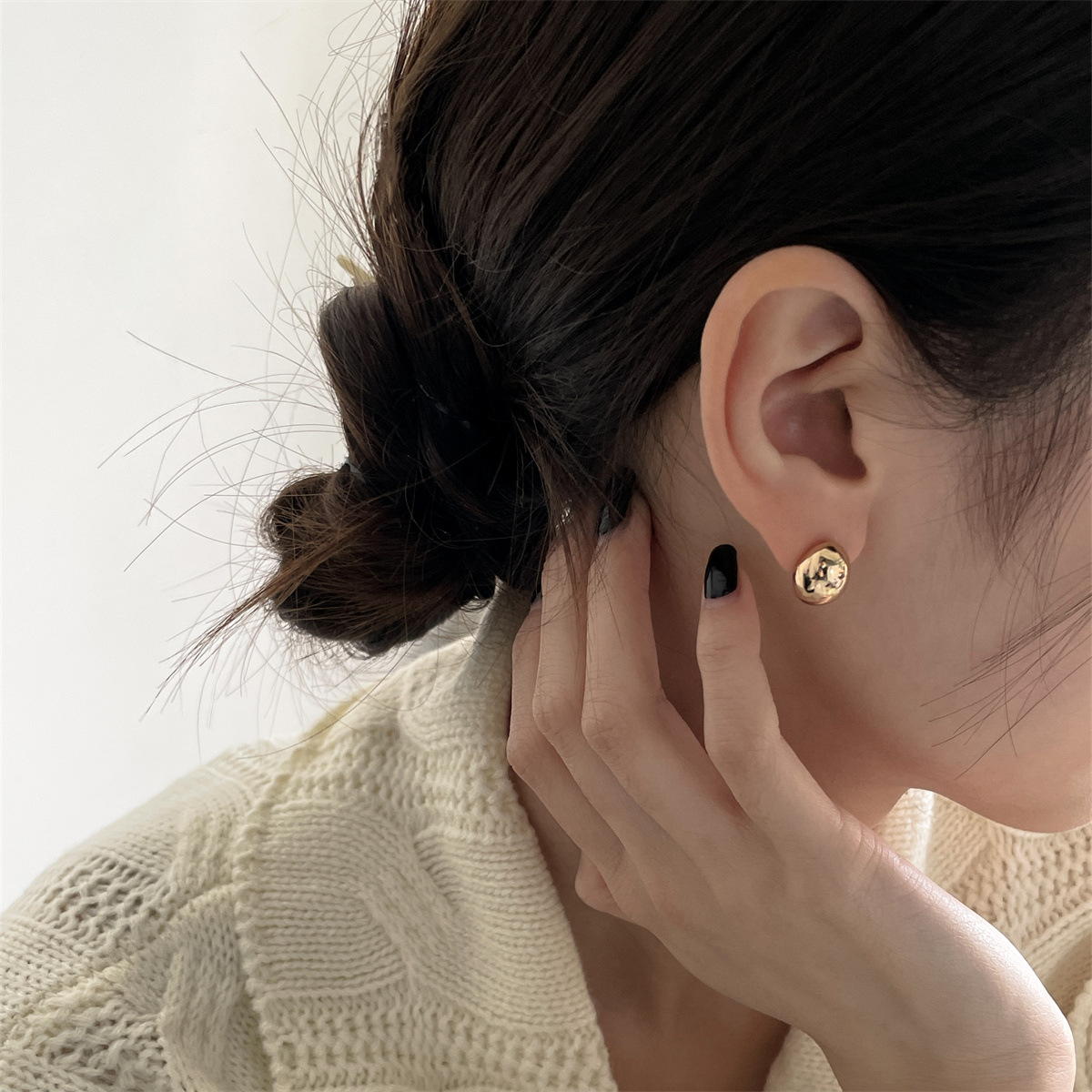 999銀針養耳洞橢圓豆豆耳釘精緻高級感日常耳飾品女ins新款批發