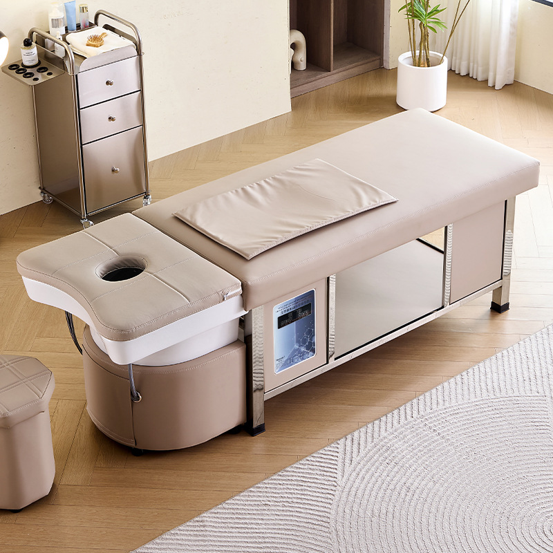 Fábrica de suministro directo con función de masaje lavabo cerámico cama de lavado de cabeza circulación de agua fumigante con calentador de agua cama de belleza salón de peluquería