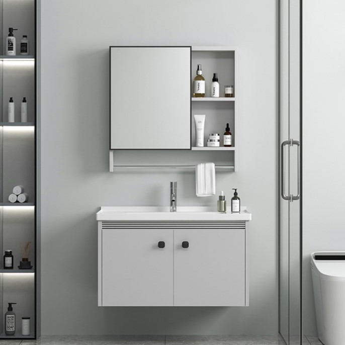 Gabinete de baño de aleación de aluminio espacio lavabo de baño combinado en lavabo cerámico moderno y simple lavabo