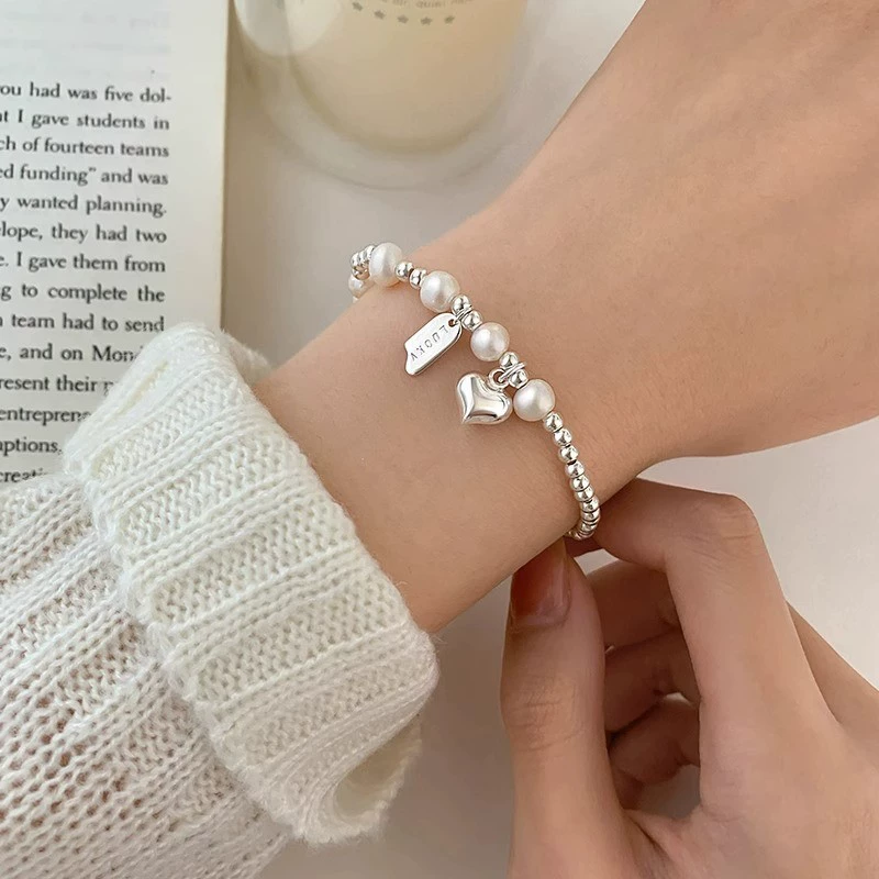 Silver 925 Pearl Bracelet, Minimal Beaded Design, Adjustable 12 cm