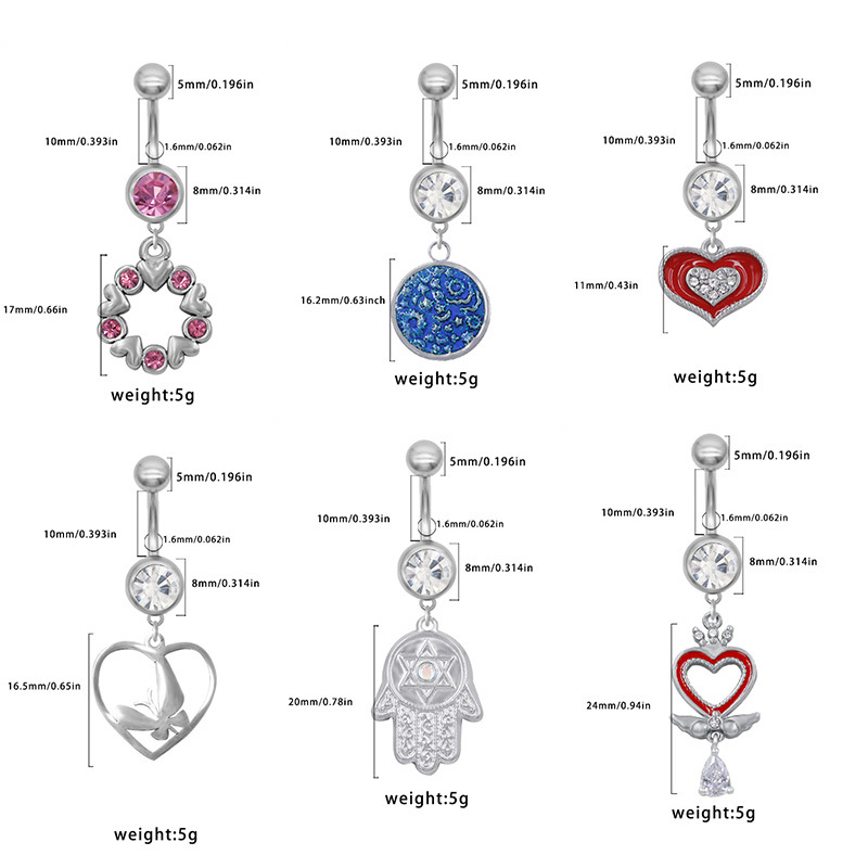 Piercing ombelico in acciaio inossidabile cuore e farfalla_voghion.com