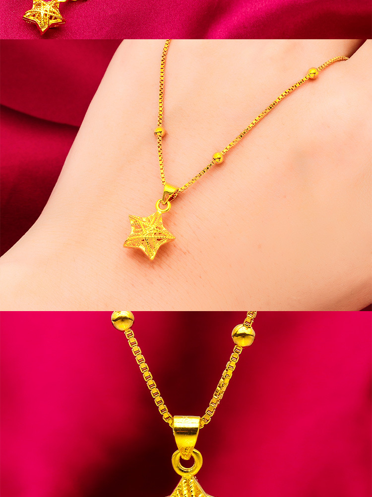 Unisex Schmuck Mode gold fünfzackigen Stern Halskette Box Kette Paket Perle Kette_voghion.com