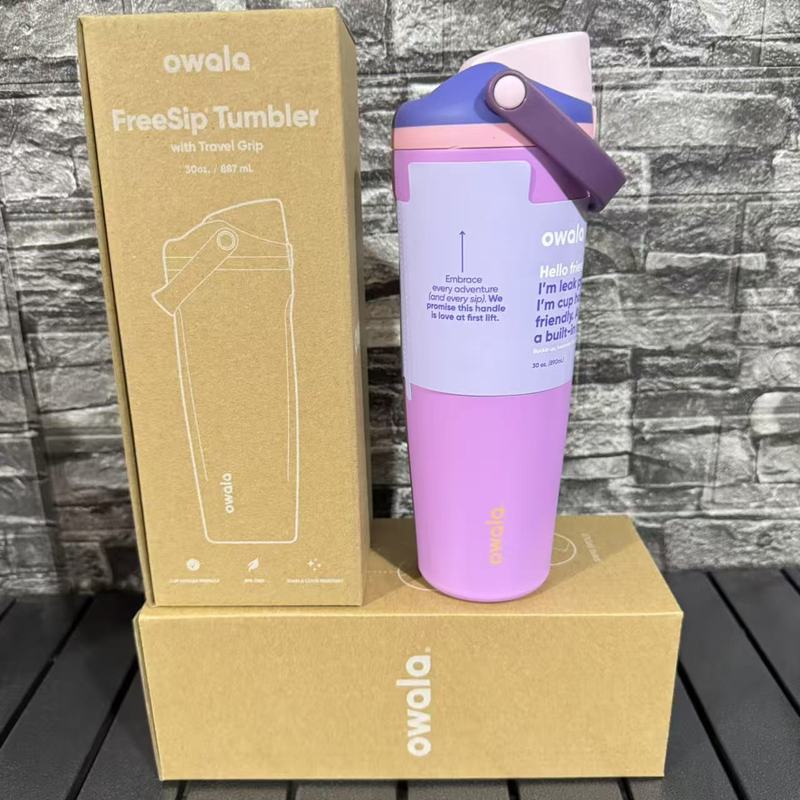 Owala同款跨境30oz手提便携保温杯304不锈钢简约双饮吸管汽车杯|undefined